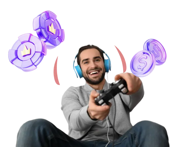 Gamer playing Unity 3D Game with floating coins